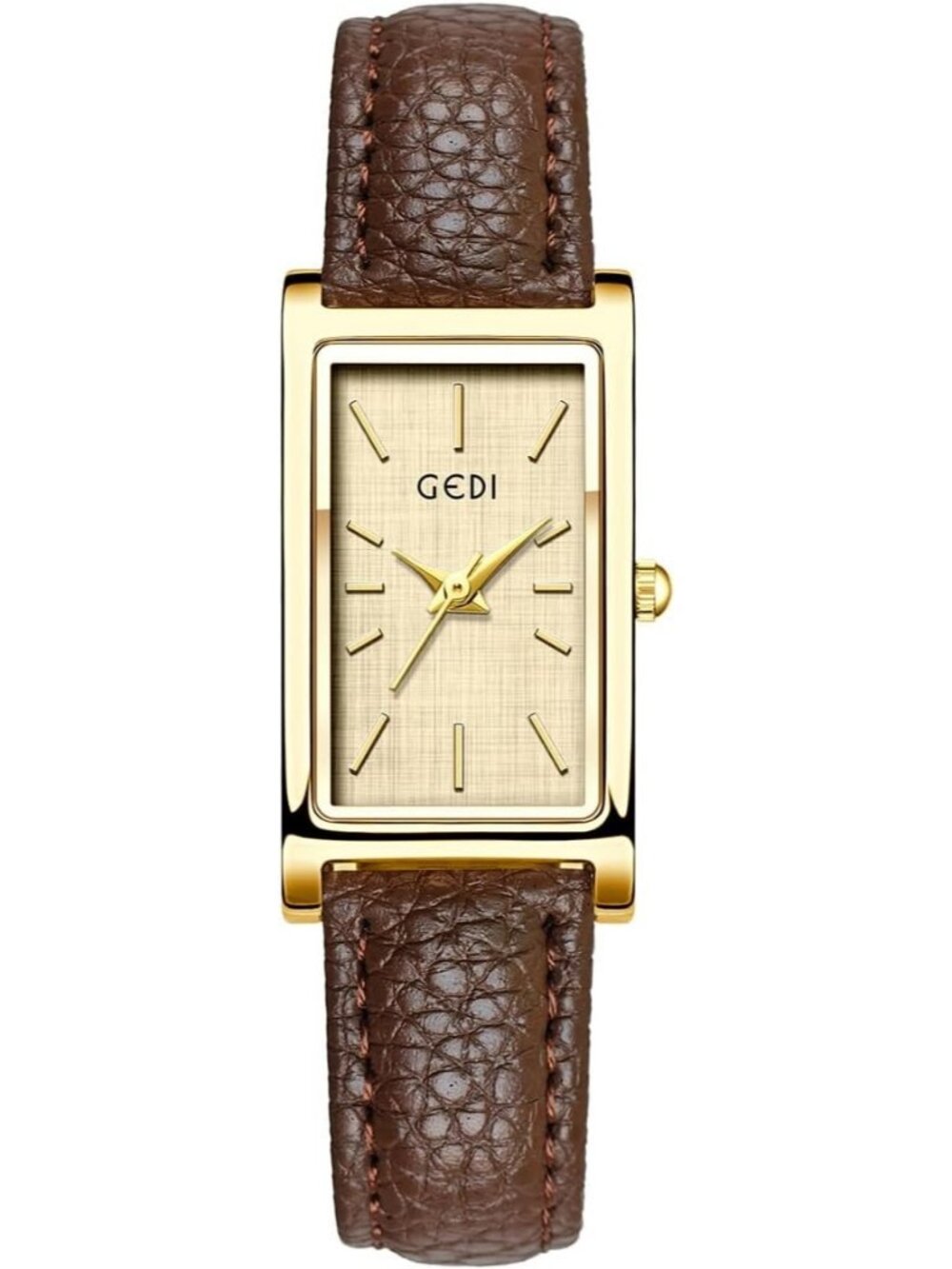 Women's Brown Gold Analog Quartz Ultra-Thin Rectangle Vintage Square Wrist Watch